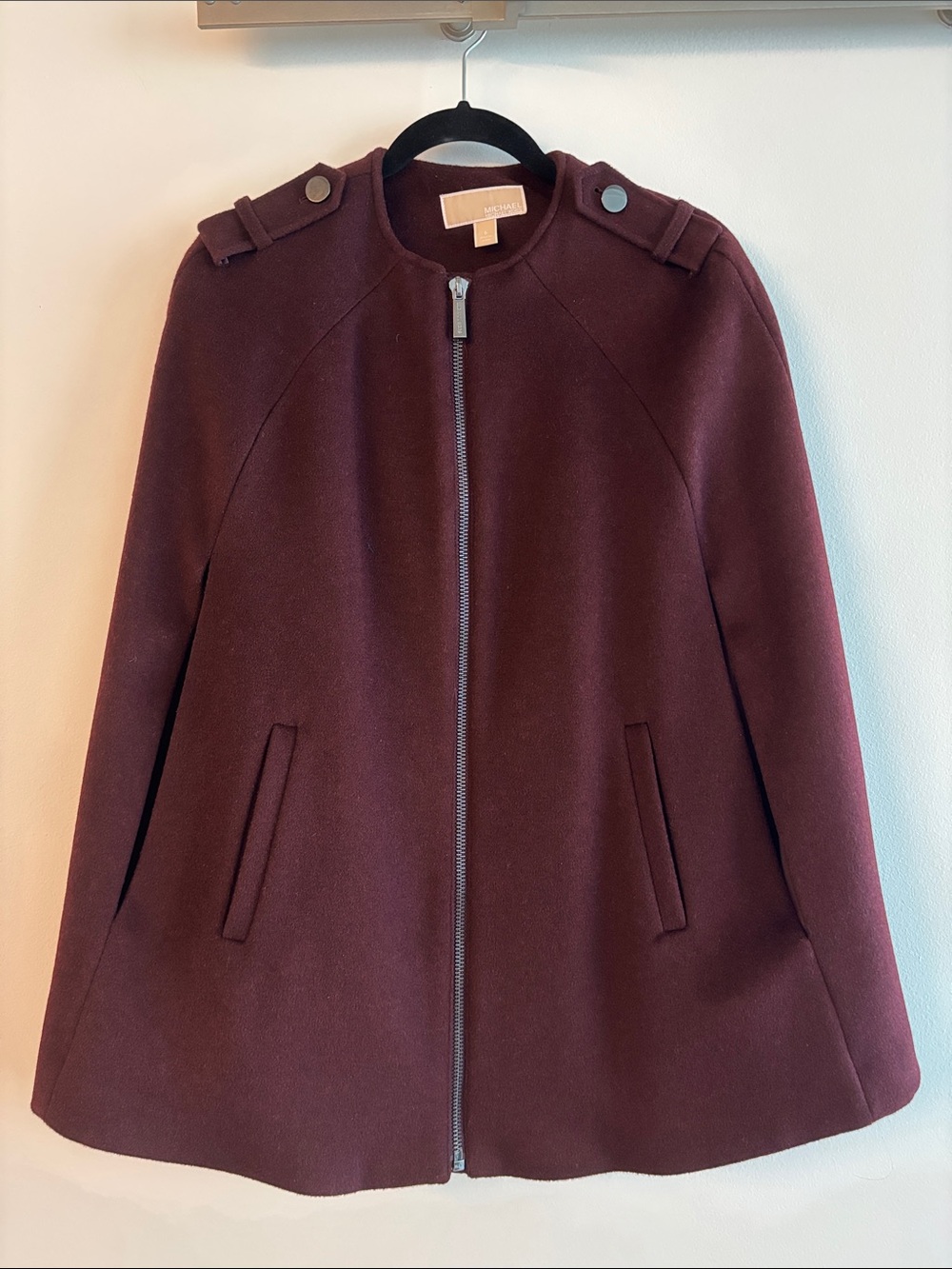 MICHAEL Michael Kors Burgundy Wool-Blend Zip Front Cape Coat